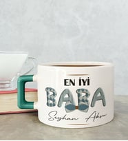 BK Gift Kişiye Özel Babalar Günü Tasarımlı Yeşil Kulplu Çay & Kahve Fincanı-11, Babaya Hediye, Babalar Günü Hediyesi
