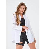Kadın Beyaz Oversize Uzun Basic Gömlek