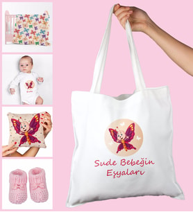 eJOYA Bebeklere Özel Çantasında Kişiye Özel Battaniye Zıbın Yastık Ve Patik Bebek Hediye Seti 109919 (Pembe)