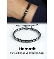 Hematit Doğal Taş Füme Yassı Kare Kesim Makrome Bileklik