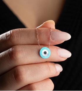 925 Ayar Gümüş Zincirli Opal Taşlı Nazar Model Kolye