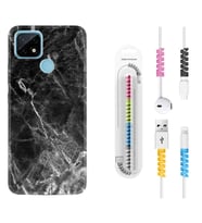Realme C11 C21 C21Y C25Y C11 2021 Kılıf Kablo Koruma Spiral Silikon Kara Mermer 1375