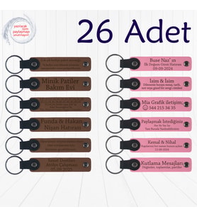A Kahve & Pembe, Din Kültürü Öğretmeninden Hatıra, 26’lı Set, İsim Yazılabilen Deri Anahtarlık