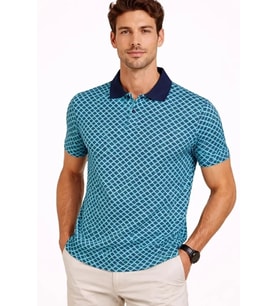 Erkek Pike Kumaş Polo Yaka Desenli Tişört Kısa Kol Yazlık T-Shirt - Turkuaz