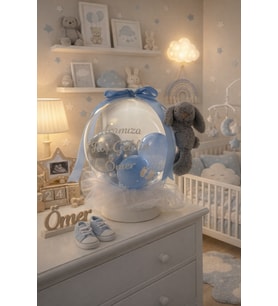 Hoş geldin bebek balon  Hediye Kutusu – Peluş Tavşan &Balonlu