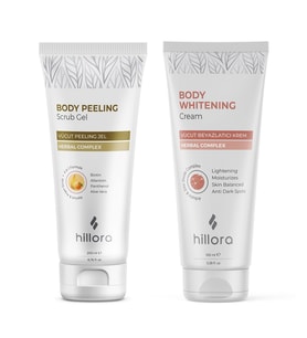 Hillora Vücut Peeling Jel + Hillora Vücut Beyazlatıcı Krem Vücut Bakım Seti
