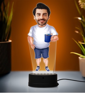 Doğum Günü Hediyesi,Sevgiliye Hediye, Kişiye Özel Fotoğraflı Baba Karikatür 3D Led Lamba (Beyaz)