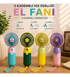 Şarjlı Çiçek Desenli Mini El Fanı 3 Kademeli – Taşınabilir USB Şarjlı Soğutucu El Pervanesi
