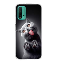PrintiFy Poco M3 ile Uyumlu Kedi 2 Kamera Korumalı Şeffaf Kılıf