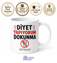 Diyet Yapıyorum Dokunma Yazılı Komik Kupa Bardak Esprili Hediye