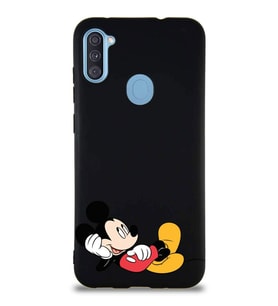 Samsung Galaxy M11 Soft Premier Kapak Mickey Mouse-F Tasarımlı Silikon Kılıf - Siyah (Şeffaf)