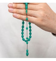 Sıkma Kehribar 925 Ayar Gümüş Tesbih (Bej)