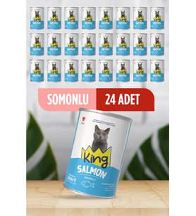 King Sos İçerisinde Et Parçacıklı Somonlu Kedi Konservesi 400 Gr*24 ADET