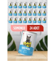 King Sos İçerisinde Et Parçacıklı Somonlu Kedi Konservesi 400 Gr*24 ADET