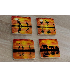 Egzotik Hayvanlar Fil Zürafa Flamingo Kanguru Doğal Taş Bardak Altlığı 4'lü set - Natural Stone Coasters