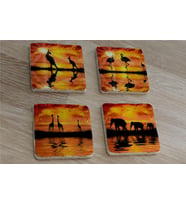 Egzotik Hayvanlar Fil Zürafa Flamingo Kanguru Doğal Taş Bardak Altlığı 4'lü set - Natural Stone Coasters