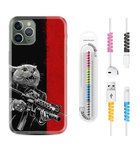 Apple iPhone 11 12 13 14 Pro Max Kılıf Kablo Koruma Spiral Silikon Çılgın Kedi 1674