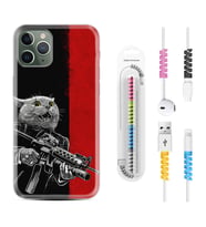 Apple iPhone 11 12 13 14 Pro Max Kılıf Kablo Koruma Spiral Silikon Çılgın Kedi 1674