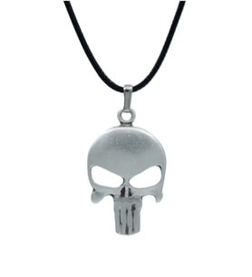 Punisher Cezalandırıcı Deri ip Kolye - Gümüş Kaplama - Kadın Erkek Kolye - No:845