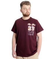Mode XL Büyük Beden Erkek T-shirt NEW YORK 23113 Mürdüm