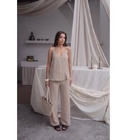 Kadın Shay Askılı Bluz Bol Paça Pantolon Yazlık Alt-Üst Takım