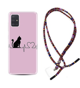 Samsung a71 A72 A73 A7 A9 2018 C7 C9 Kılıf Boyun Asklı Rasta Silikon Pink Cat Heart 1303