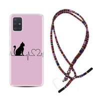 Samsung a71 A72 A73 A7 A9 2018 C7 C9 Kılıf Boyun Asklı Rasta Silikon Pink Cat Heart 1303