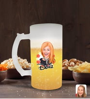 BK Gift Kişiye Özel Kadın Karikatürlü Buzlu Cam Bira Bardağı 50cl-51 (Beyaz)