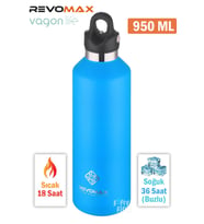 Revomax 950 ML Büyük Kapasiteli Özel Kapak Sistemli 18saat Sıcak/36 Saat Soğuk  Çelik Termos -950ML  (Mavi)