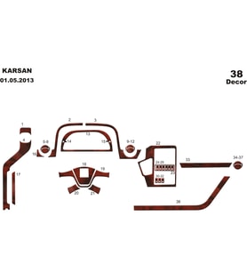 Meriç® Peugeot Karsan Jest Ön Torpido Kaplama Maun 38 Parça 2013-› (Maun)