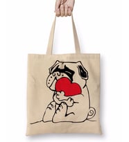 Pug Köpek 07 Bez Çanta Uzun Saplı