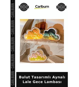 Bulut Tasarımlı Aynalı Lale Gece Lambası Çocuk Odası Işıklı Ayna Renkli Lamba