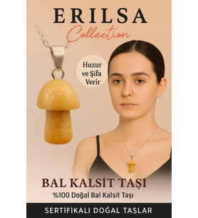 Sertifikalı Mantar Model Bal Kalsit Taşı Kolye Huzur ve Şifa Veren Doğal Taş (Çok Renkli)