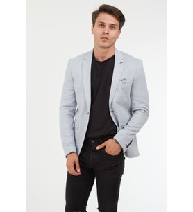 SPOSO 5127 TEK DÜĞME TEK YIRTMAÇ YARIM ASTAR DAR KALIP ÖRME KUMAŞ BLAZER CEKET (Gri)