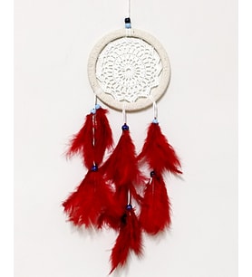 Kırmızı Kuş Tüylü Dream Catcher El Yapımı Düş Kapanı Duvar Süsü