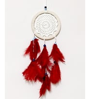 Kırmızı Kuş Tüylü Dream Catcher El Yapımı Düş Kapanı Duvar Süsü
