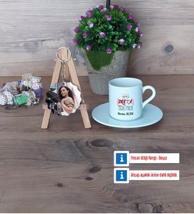 Drama Öğretmeni Türk Kahvesi Fincanı Ahşap Altlıklı ve Fotoğraflı Ahşap Anahtarlık Hediye Öğretmenler Günü Hediyesi (Model 2)