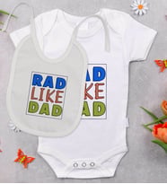 BK Kids Rad Like Dad Tasarımlı Bebek Body Zıbın ve Mama Önlüğü Hediye Seti - Model 1