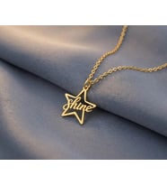 Kişiye Özel 925 Ayar Gümüş Şık Shine Yazılı Yıldız Kolye (Gold)