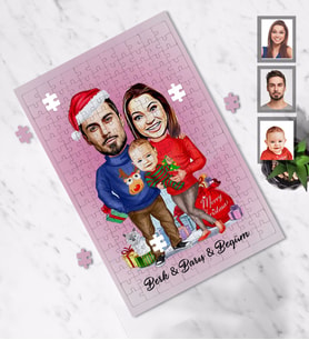 Kişiye Özel Yılbaşı Aile Karikatürlü A3 240 Parça Puzzle Model-3
