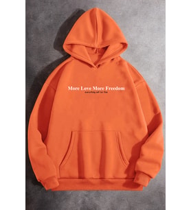 More Love Baskılı Oversize Sweatshirt (Turuncu)