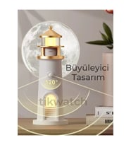 Deniz Feneri Gece Lambası Ay Işığı Müzik Çalar Hediye, Rahatlatıcı Atmosfer (Krem)