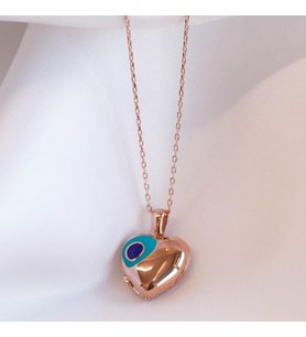 Rose Gold Kaplama Nazar Boncuklu Açılır Kapanır İsim Yazılabilen Gümüş Kolye