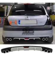 Renault Clio 2 HB Difüzör Arka Tampon Eki 4 Egzoz Çıkışlı Gri