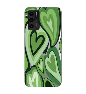 Oppo A16 Uyumlu Yeşil Kalp Desenli Şeffaf Telefon Kılıfı
