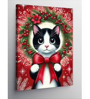 Kanvas Tablo Noel Temalı Sevimli Kedi