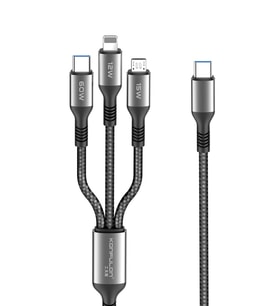 Konfulon DC62 3in1 Type-C to 60W Type-C / 12W Lightning / 15W Micro 1.2M Hızlı Şarj Kablo - Siyah