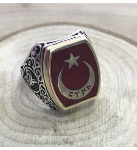 Bayrak İçerisinde Göktürkçe Türk Yazılı Gümüş Erkek Yüzük