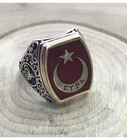Bayrak İçerisinde Göktürkçe Türk Yazılı Gümüş Erkek Yüzük