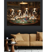 Masada Poker Oynayan Köpekler Figürü Dekoratif Kanvas - Mdf Ahşap Tablo